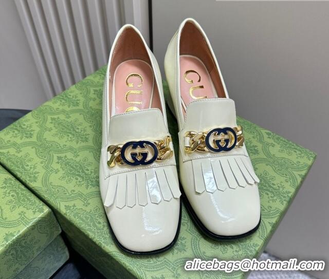 Good Product Gucci Leather Loafers with Chain GG and Fringe Light Yellow 901093