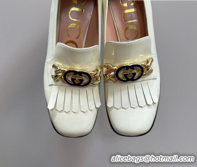 Good Product Gucci Leather Loafers with Chain GG and Fringe Light Yellow 901093