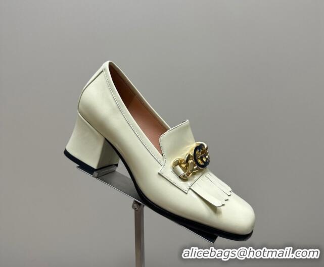 Good Product Gucci Leather Loafers with Chain GG and Fringe Light Yellow 901093