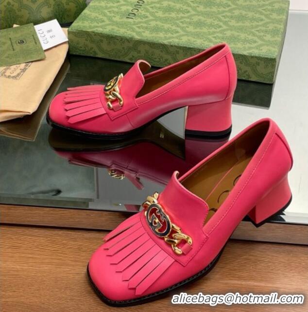 Sumptuous Gucci Leather Loafers with Chain GG and Fringe Dark Pink 901098