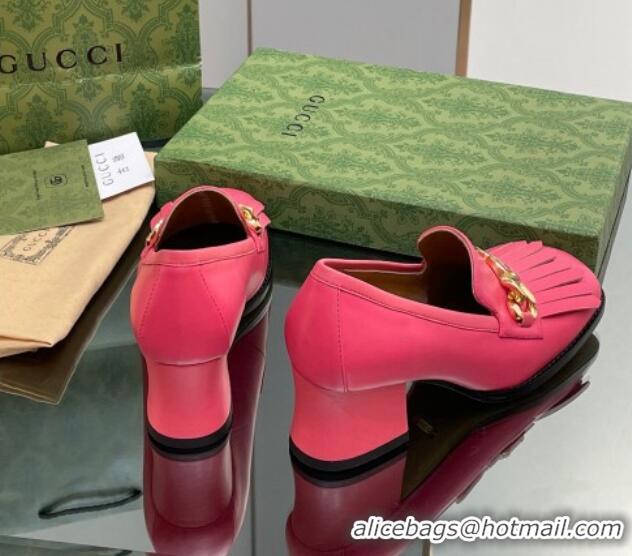 Sumptuous Gucci Leather Loafers with Chain GG and Fringe Dark Pink 901098