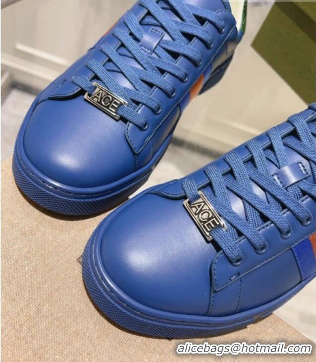 Stylish Gucci Ace Leather Sneakers with Web Blue 912001