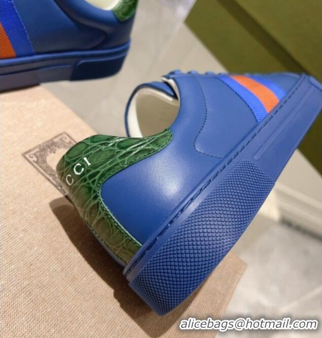 Stylish Gucci Ace Leather Sneakers with Web Blue 912001