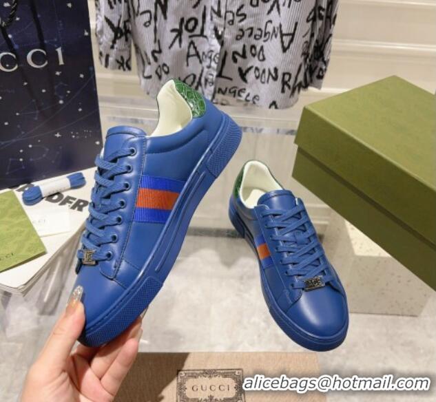 Stylish Gucci Ace Leather Sneakers with Web Blue 912001