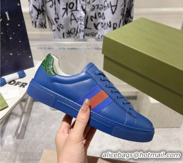 Stylish Gucci Ace Leather Sneakers with Web Blue 912001