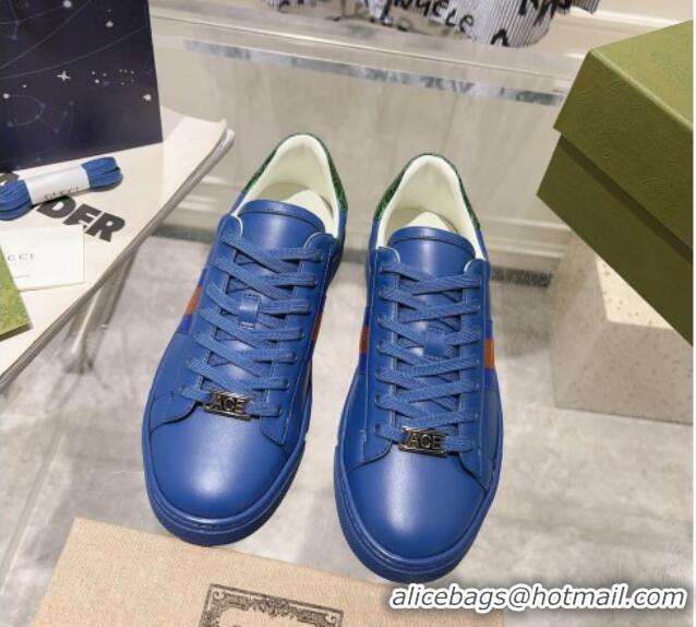 Stylish Gucci Ace Leather Sneakers with Web Blue 912001