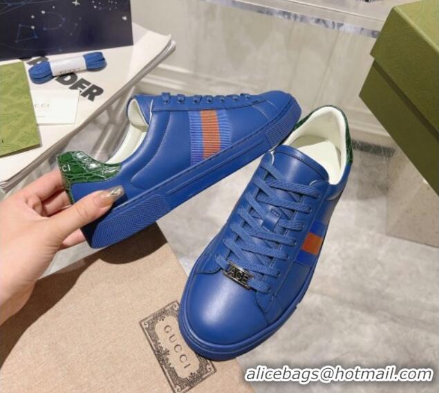 Stylish Gucci Ace Leather Sneakers with Web Blue 912001