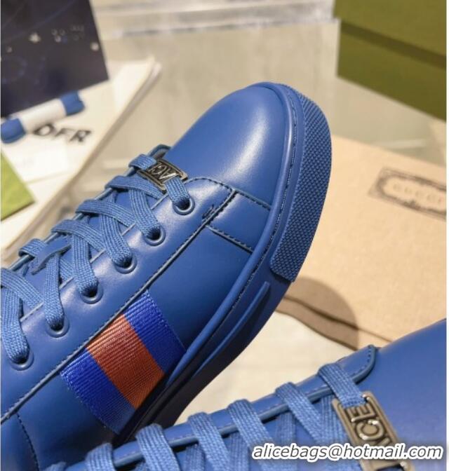 Stylish Gucci Ace Leather Sneakers with Web Blue 912001