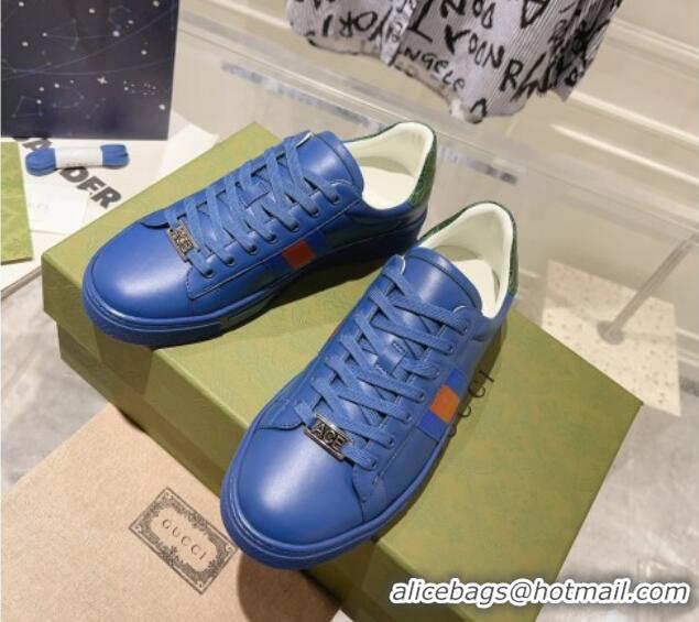 Stylish Gucci Ace Leather Sneakers with Web Blue 912001