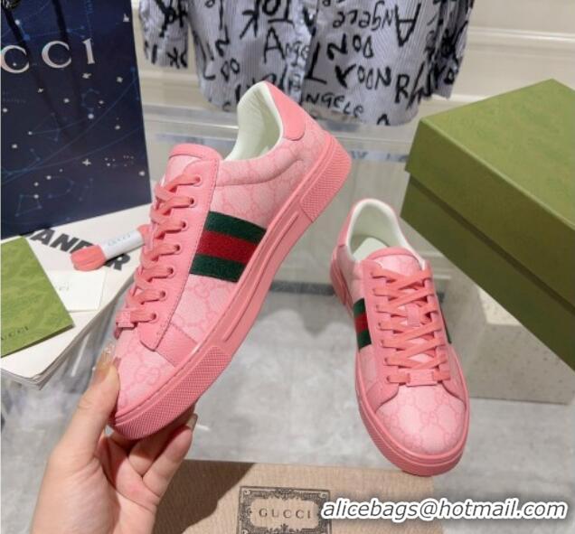 Grade Quality Gucci Ace GG Canvas Sneakers with Web Light Pink 912002