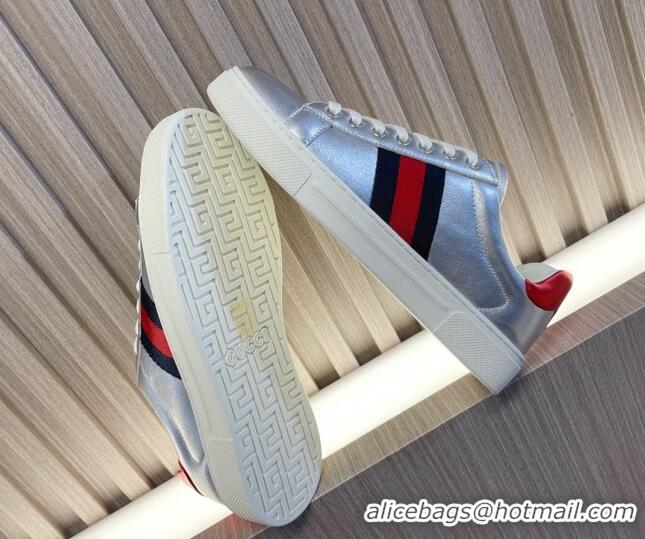 Top Grade Gucci Ace Leather Sneakers with Web Silver 916027