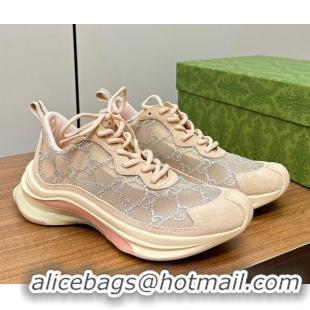 Crafted Gucci Crystal GG Mesh Run Sneakers Nude 916031