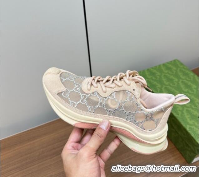 Crafted Gucci Crystal GG Mesh Run Sneakers Nude 916031