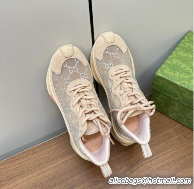 Crafted Gucci Crystal GG Mesh Run Sneakers Nude 916031