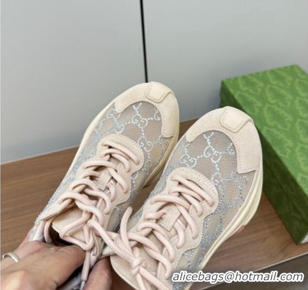 Crafted Gucci Crystal GG Mesh Run Sneakers Nude 916031