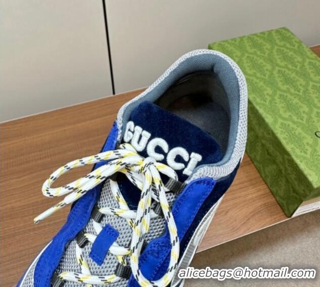 Good Quality Gucci Run Trainer Sneakers in Mesh and Suede with Interlocking G Blue 916033