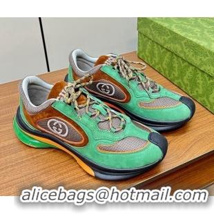 Best Product Gucci Run Trainer Sneakers in Mesh and Suede with Interlocking G Green 916034