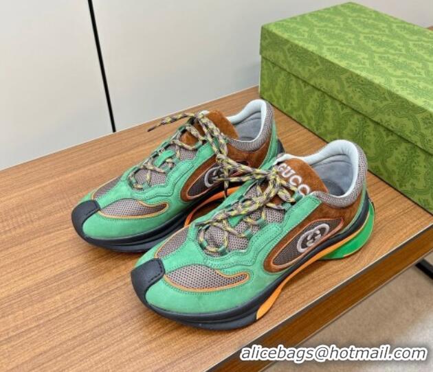 Best Product Gucci Run Trainer Sneakers in Mesh and Suede with Interlocking G Green 916034