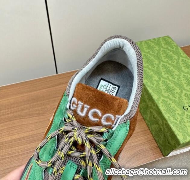 Best Product Gucci Run Trainer Sneakers in Mesh and Suede with Interlocking G Green 916034