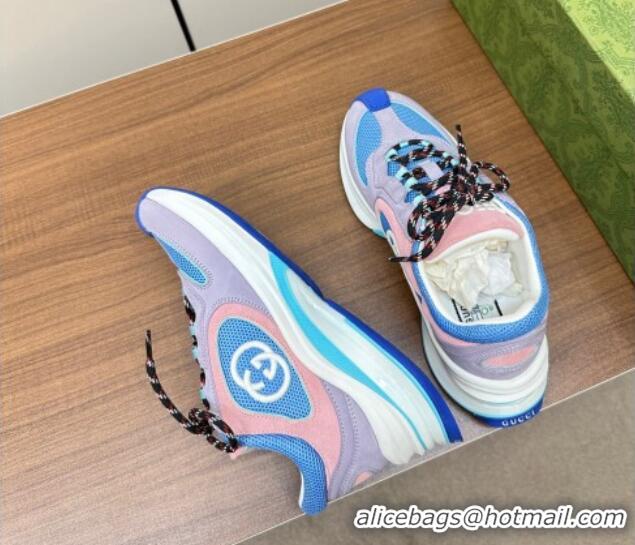 Luxurious Gucci Run Trainer Sneakers in Mesh and Suede with Interlocking G Purple/Blue 916035