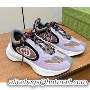 Unique Style Gucci Run Trainer Sneakers in Mesh and Suede with Interlocking G Purple/Grey 916036