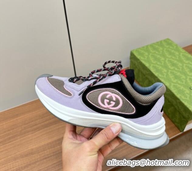 Unique Style Gucci Run Trainer Sneakers in Mesh and Suede with Interlocking G Purple/Grey 916036