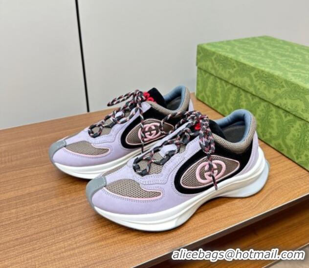 Unique Style Gucci Run Trainer Sneakers in Mesh and Suede with Interlocking G Purple/Grey 916036