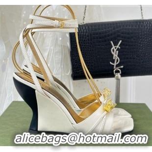 Expensive Gucci Leather High Heel Wedge Sandals 9.5cm with Tiger Hardware White 916040