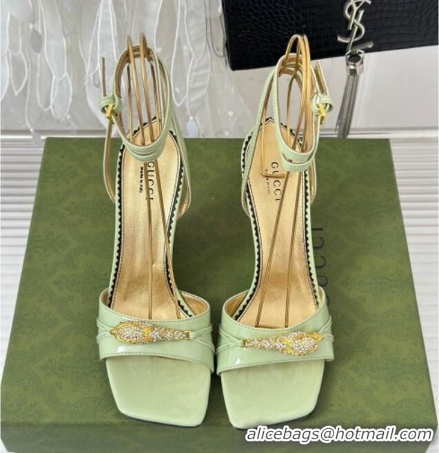 Durable Gucci Leather High Heel Wedge Sandals 9.5cm with Tiger Hardware Light Green 916043