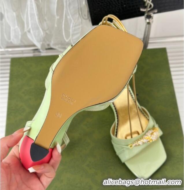 Durable Gucci Leather High Heel Wedge Sandals 9.5cm with Tiger Hardware Light Green 916043