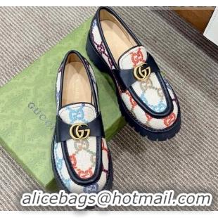 Elegant Gucci Jumbo GG Canvas Platform Loafers 3.5cm with GG Band Multicolor 916060