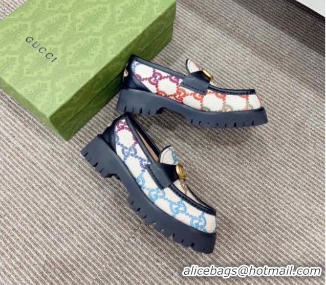 Elegant Gucci Jumbo GG Canvas Platform Loafers 3.5cm with GG Band Multicolor 916060