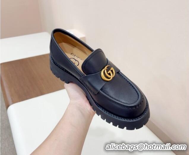 Popular StyleGucci Jumbo Leather Platform Loafers 3.5cm with GG Band Black 916061