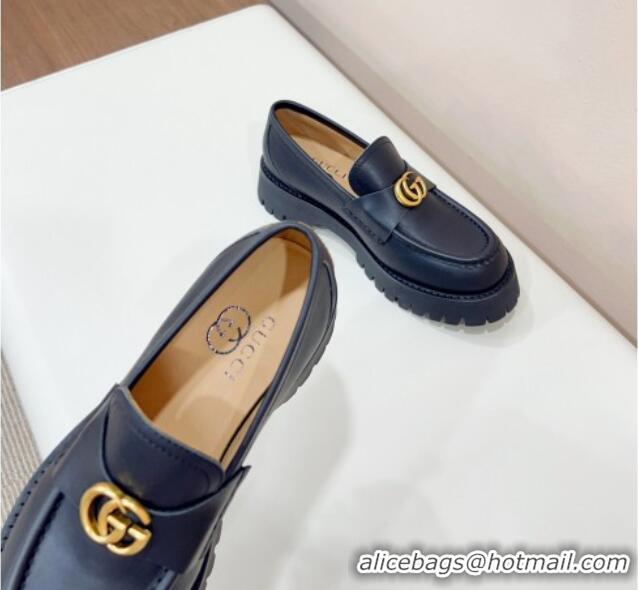 Popular StyleGucci Jumbo Leather Platform Loafers 3.5cm with GG Band Black 916061