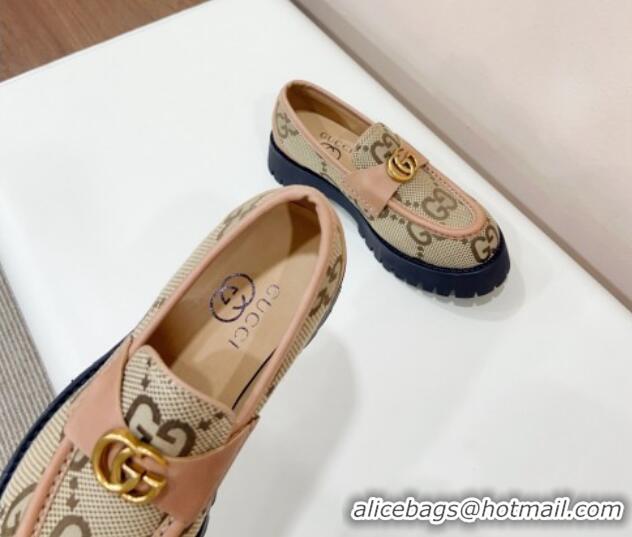 Affordable Price Gucci Jumbo GG Canvas Platform Loafers 3.5cm with GG Band Camel/Brown 916062