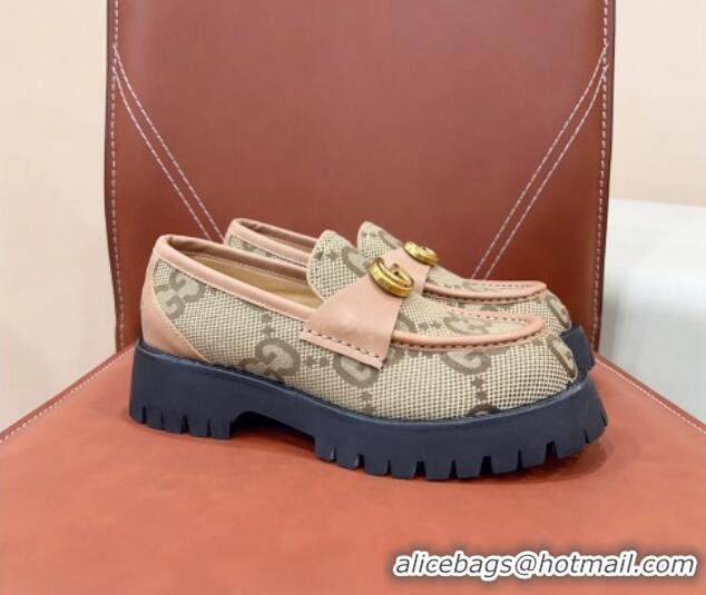 Affordable Price Gucci Jumbo GG Canvas Platform Loafers 3.5cm with GG Band Camel/Brown 916062