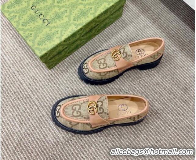 Affordable Price Gucci Jumbo GG Canvas Platform Loafers 3.5cm with GG Band Camel/Brown 916062