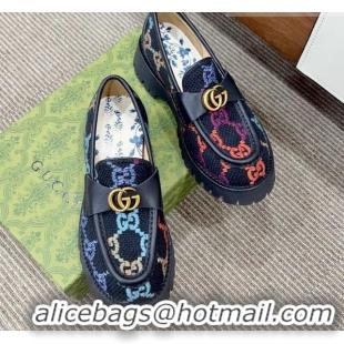 Reasonable Price Gucci Jumbo GG Canvas Platform Loafers 3.5cm with GG Band Black/Multi 916063