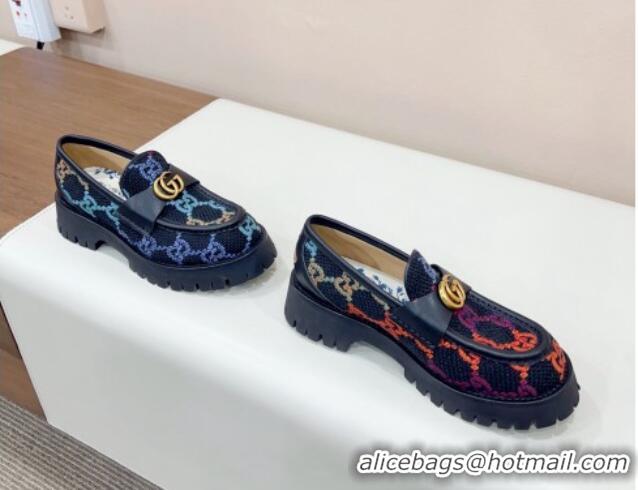 Reasonable Price Gucci Jumbo GG Canvas Platform Loafers 3.5cm with GG Band Black/Multi 916063