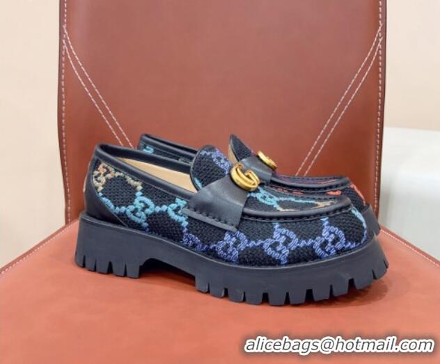 Reasonable Price Gucci Jumbo GG Canvas Platform Loafers 3.5cm with GG Band Black/Multi 916063