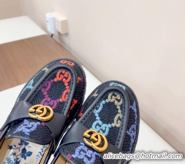 Reasonable Price Gucci Jumbo GG Canvas Platform Loafers 3.5cm with GG Band Black/Multi 916063