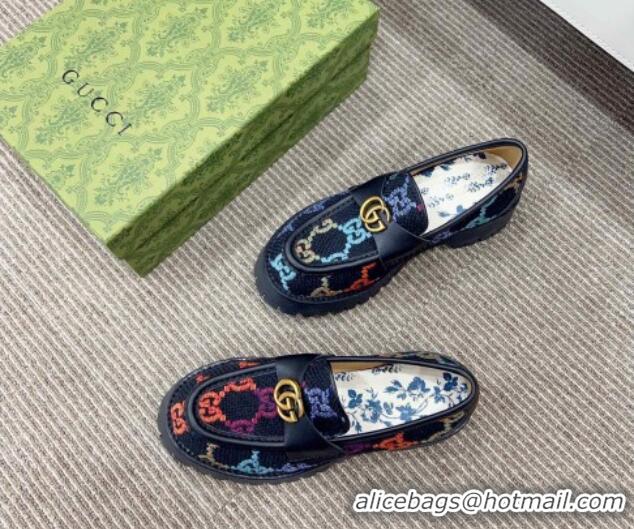 Reasonable Price Gucci Jumbo GG Canvas Platform Loafers 3.5cm with GG Band Black/Multi 916063