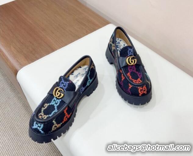 Reasonable Price Gucci Jumbo GG Canvas Platform Loafers 3.5cm with GG Band Black/Multi 916063