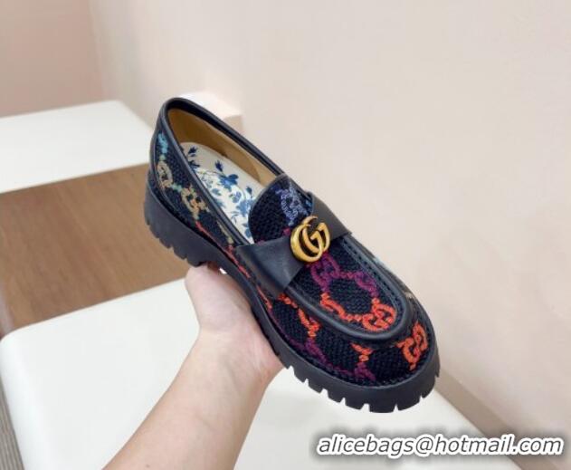 Reasonable Price Gucci Jumbo GG Canvas Platform Loafers 3.5cm with GG Band Black/Multi 916063