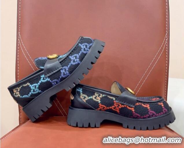 Reasonable Price Gucci Jumbo GG Canvas Platform Loafers 3.5cm with GG Band Black/Multi 916063