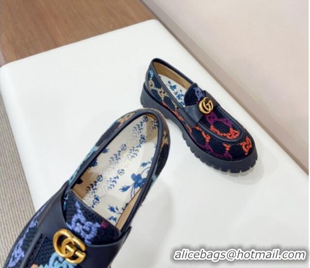 Reasonable Price Gucci Jumbo GG Canvas Platform Loafers 3.5cm with GG Band Black/Multi 916063