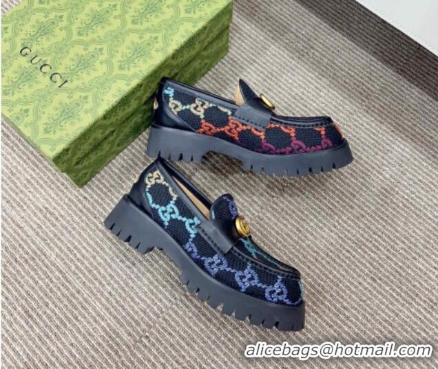 Reasonable Price Gucci Jumbo GG Canvas Platform Loafers 3.5cm with GG Band Black/Multi 916063