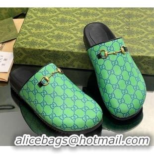 Classic Practical Gucci GG Supreme Canvas Horsebit Flat Mules Green 916068