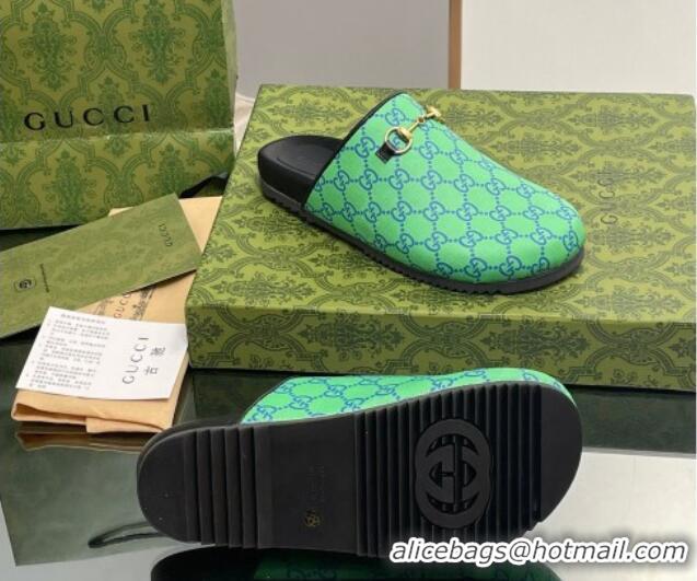 Classic Practical Gucci GG Supreme Canvas Horsebit Flat Mules Green 916068