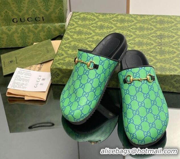 Classic Practical Gucci GG Supreme Canvas Horsebit Flat Mules Green 916068